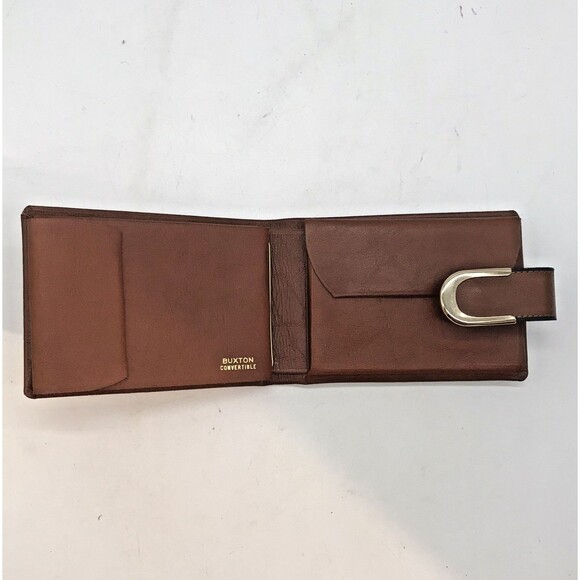Vintage Buxton Convertible Cognac Leather Bifold Wallet Men's Brown Billfold NOS - Picture 5 of 14